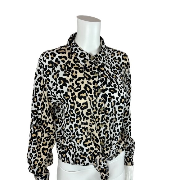 Style Envy Leopard Shirt Women's Medium Tie Hem Button Down Blouse Top - Picture 3 of 9
